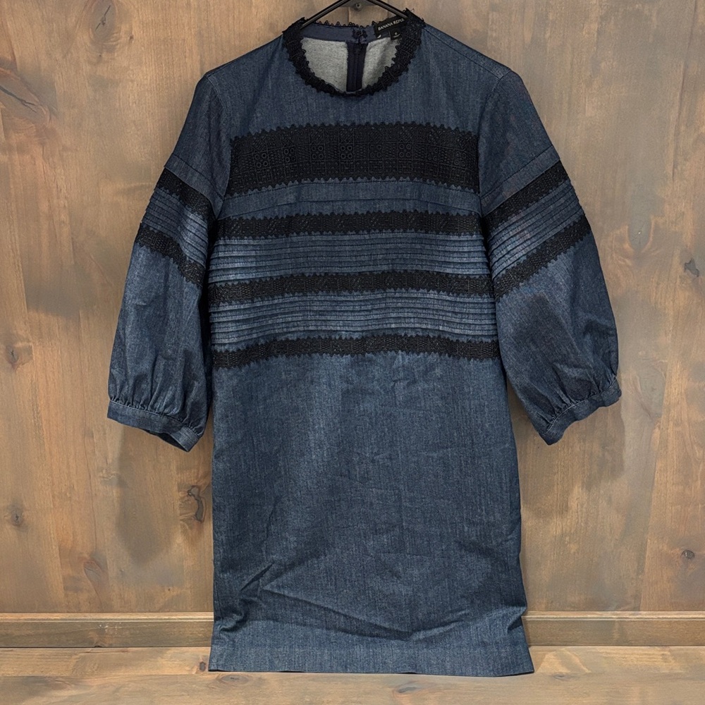 Banana Republic Dark Blue Denim Dress with Black Lace Trim